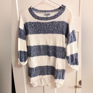 Olivia Sky Women's Navy and Cream Striped Sweater